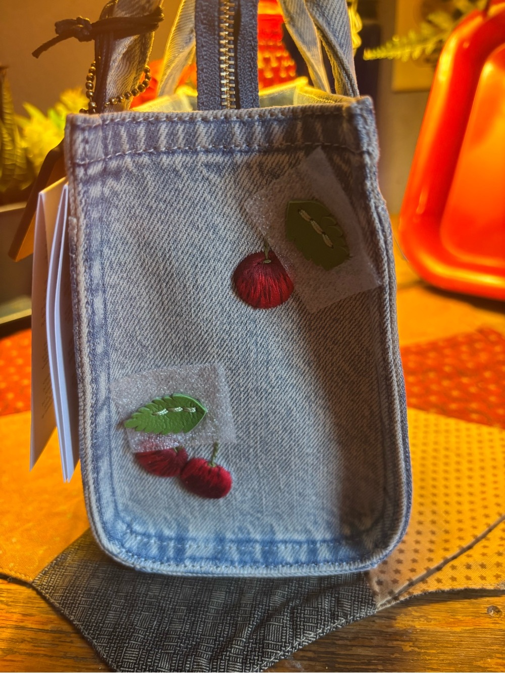COACH CHERRY DENIM CARGO TOTE BAG - Picture 3 of 11